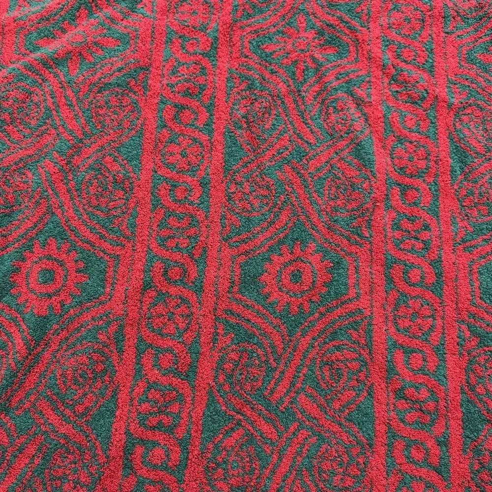 Vtg Santens Christmas Holiday Bath Towel Embroidered Joy Red Green Jacquard MCM